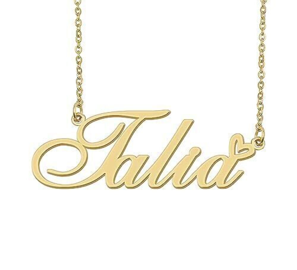 2934 Talia Name Necklace Heart Charm Pendant 18k Gold Plated Stainless